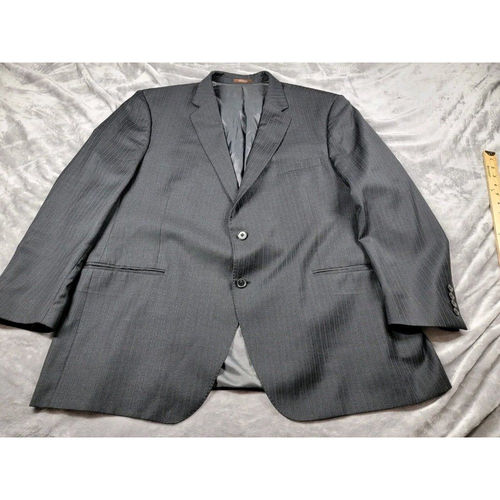 PETER MILLAR Sz 48R Men's Blazer Dark Gray, blue striped 100% Wool Made Canada